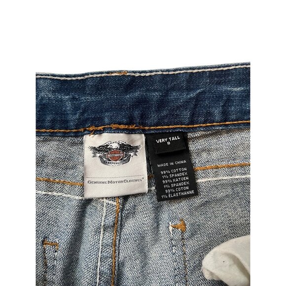 Harley Davidson Very Tall Bootcut Blue Jeans Wing Pockets Women's Size 8 - Picture 5 of 7